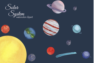 Solar System Watercolor Clipart, Planets, Space Clip art