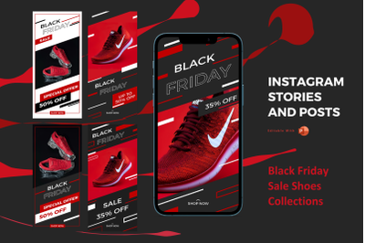 Black friday sale shoes instagram stories and posts powerpoint templat