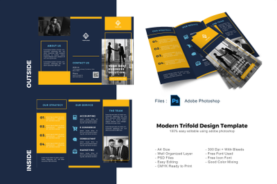 Blue business corp trifold brochure photoshop template