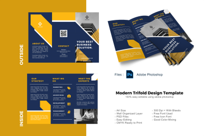 Yellow business company trifold brochure photoshop template