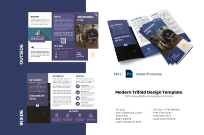 Minimalist trifold brochure photoshop template