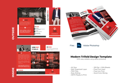 Modern red business trifold brochure template