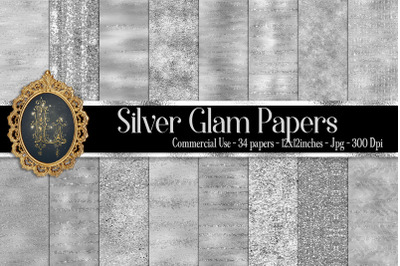 34 Silver Glam Digital Papers Sequin Glitter Luxury Papers