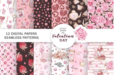 Watercolor Valentines Seamless Pattern