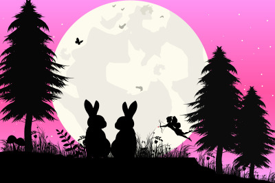 rabbit in love silhouette