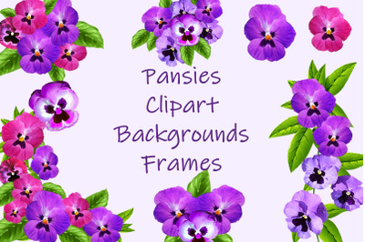 Pansies Clip Art, frames and backgrounds kit.