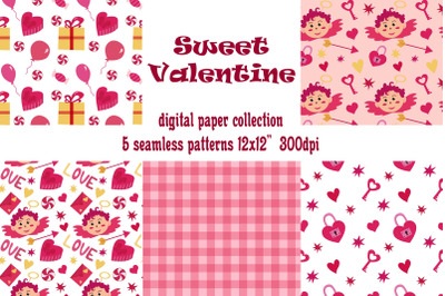 Valentine&#039;s day digital papers. 5 seamless love patterns