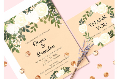 White Rose Wedding invitation set