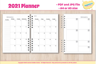 2021 Monthly Planner ,2021 planner, Printable