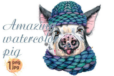 Cute watercolor piggy. Pig for T-shirt graphics.