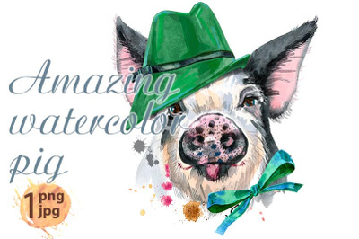 Cute piggy in green hat