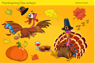 Thanksgiving Turkey Characters. Vector cartoon illustrations