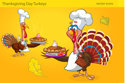 Thanksgiving Turkey Characters. Vector illustrations