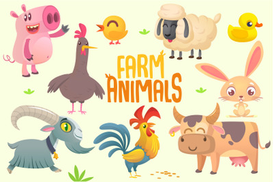 Cartoon farm animals. Vector set