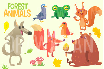 Cartoon woodland animals collection.&nbsp;Vector illustrations