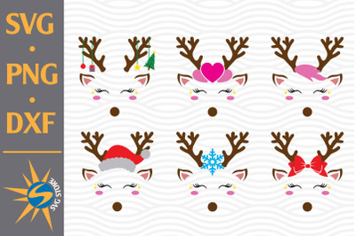 Reindeer Face SVG&2C; PNG&2C; DXF Digital Files Include