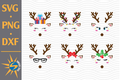 Reindeer Face SVG&2C; PNG&2C; DXF Digital Files Include