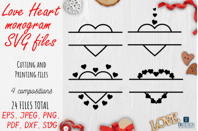 Love Heart monogram SVG files.