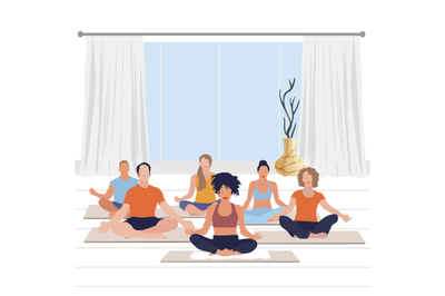 Meditate yoga class, calm exercise and relax