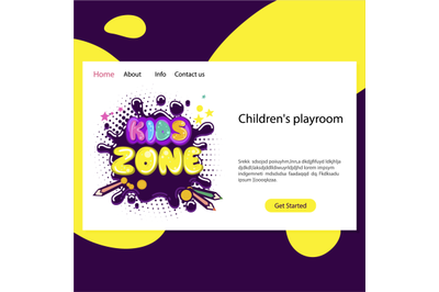 Landing page playroom, website homepage kid zone