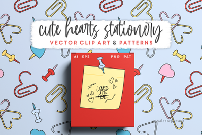 Cute vector Valentine clipart, seamless patterns