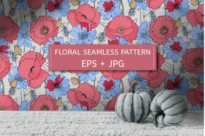 Seamless pattern. Poppies and chicory.