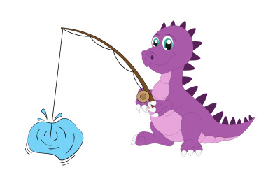 cute dinosaur fishing&2C; simple vector illustration