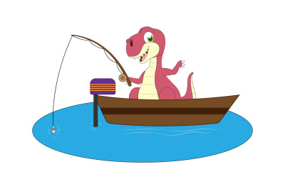 cute dinosaur fishing&2C; simple vector illustration