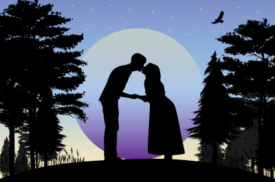 silhouette of couple in love, simple vector illustration