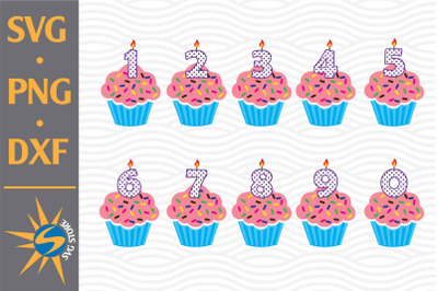 Cupcake Numbers SVG, PNG, DXF Digital Files Include