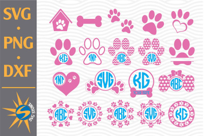 Dog Paw Monogram SVG, PNG, DXF Digital Files Include