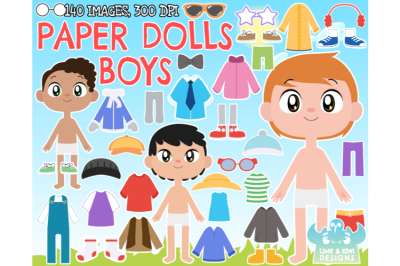 Paper Dolls - Boys Clipart - Lime and Kiwi Designs