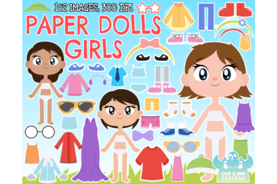 Paper Dolls - Girls Clipart - Lime and Kiwi Designs