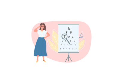 Optician female patient flat color vector faceless character