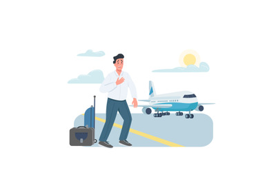 Late plane passenger flat color vector faceless character