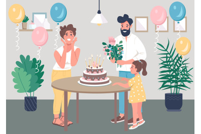 Surprise bday party flat color vector illustration