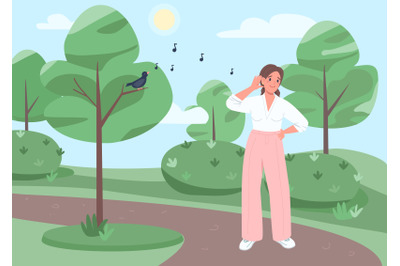 Listen to songbird flat color vector illustration