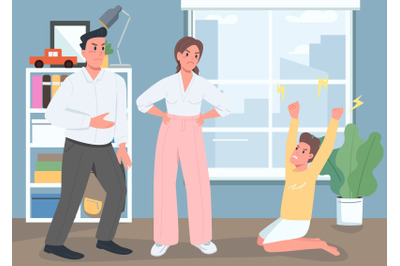Family conflict flat color vector illustration