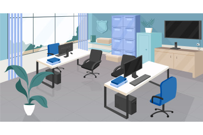 Police department office flat color vector illustration