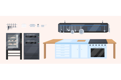 Kitchen furniture flat color vector objects set