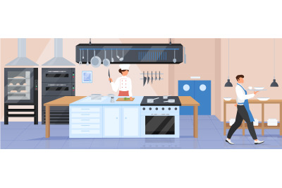 Restaurant kitchen flat color vector illustration