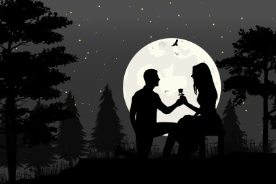 silhouette of couple in love, simple vector illustration