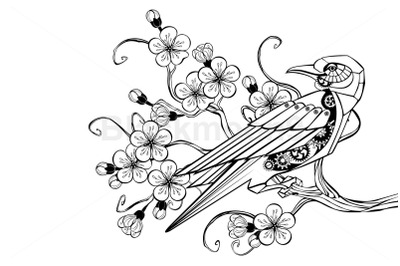 Outline Mechanical Bird Steampunk