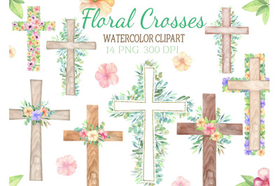 Watercolor Easter Cross Clipart Floral crosses digital card flowers