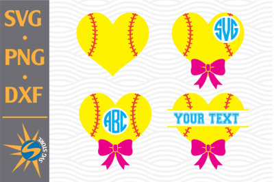 Softball Heart Monogram SVG&2C; PNG&2C; DXF Digital Files Include