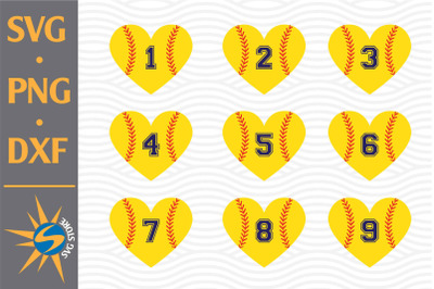 Heart Softball Numbers SVG, PNG, DXF Digital Files Include