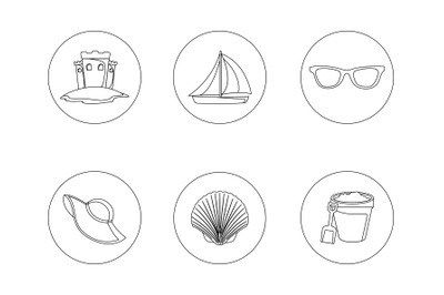Beach Line Icon Bundle with Boat