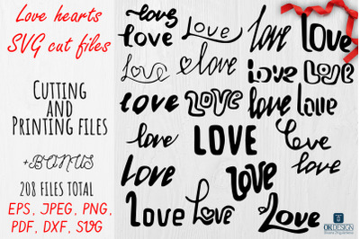Love hearts SVG cut files.