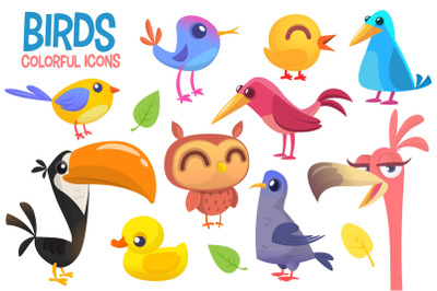 Cartoon birds illustrations. Vector