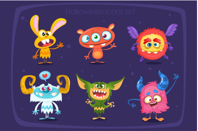 Cartoon monsters. Vector set. Halloween design